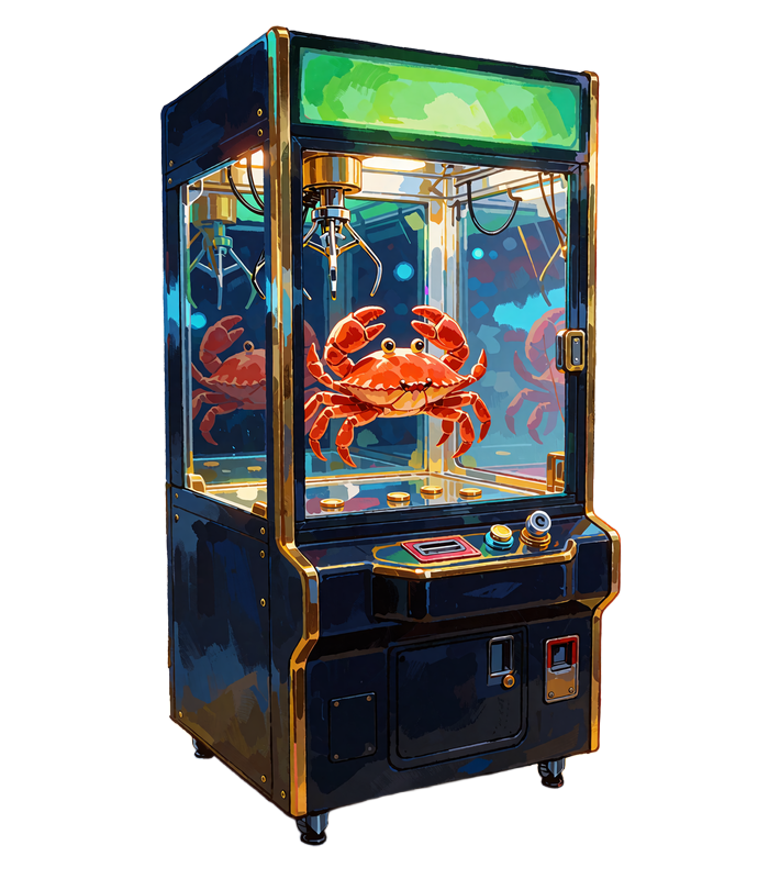 Automat z chwytakiem i pluszowym krabem w szklanej gablocie - mechanika Bonus Crab w Golisimo Casino